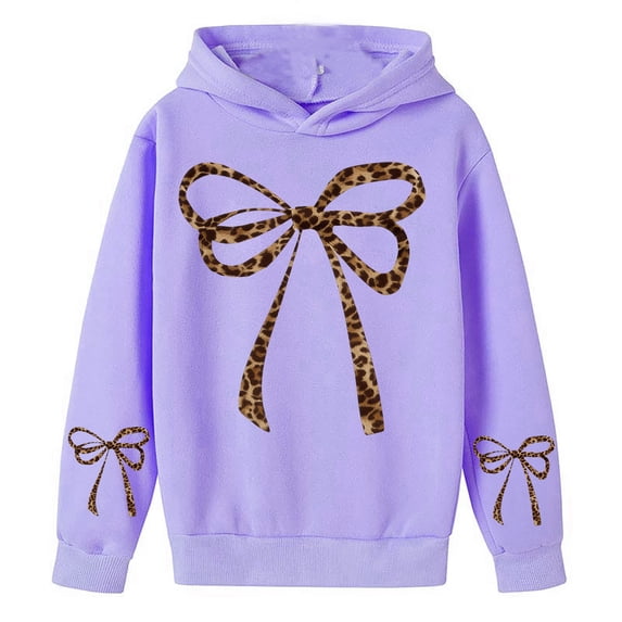 DHFJKG Girls Hoodies Kids Lightweight Oversized Sweatshirt Bow Leopard Printed Long Sleeve Pullover 3-14 Years Casual Tops