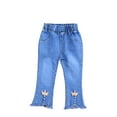 thumbnail image 1 of DHFJKG Girls Jeans Denim Flare Pants Slim Fit Elastic Waist Bow Appliques Pants With Pockets For Kids 3-8 Years Old Comfort Trousers, 1 of 6