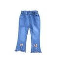 thumbnail image 1 of DHFJKG Girls Jeans Denim Flare Pants Slim Fit Elastic Waist Bow Appliques Pants With Pockets For Kids 3-8 Years Old Versatile Trousers, 1 of 6