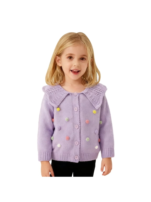 Girls Knitted Cardigan Sweater Peter Pan Collar Long Sleeve Loose Fit Button Up Jacket Toddlers Kids Cute Outerwear