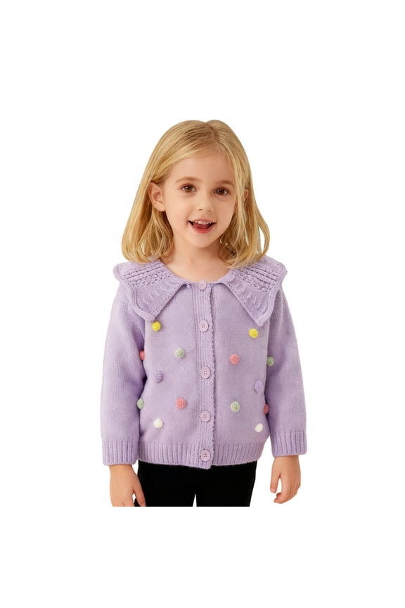 Girls Knitted Cardigan Sweater Peter Pan Collar Long Sleeve Loose Fit Button Up Jacket Toddlers Kids Soft Outerwear