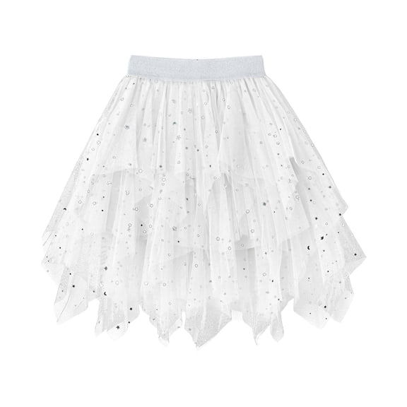 DHFJKG Girls Layered Mesh Skirt Tutu Sparkly Sequins Star Pattern Midi Length Party Dress Flowy Trendy Skirt