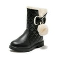 thumbnail image 1 of DHFJKG Girls' Leather Boots Thickened Rubber Soles Non Slip Warm Comfortable Solid Color Bowknot Boots For Kids Versatile Shoes, 1 of 9