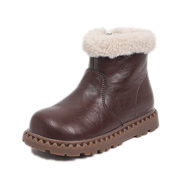DHFJKG Girls Leather Shoes Short Boots Fashion Patchwork Non Autumn Winter Fuzzy Cute Versatile Shoes