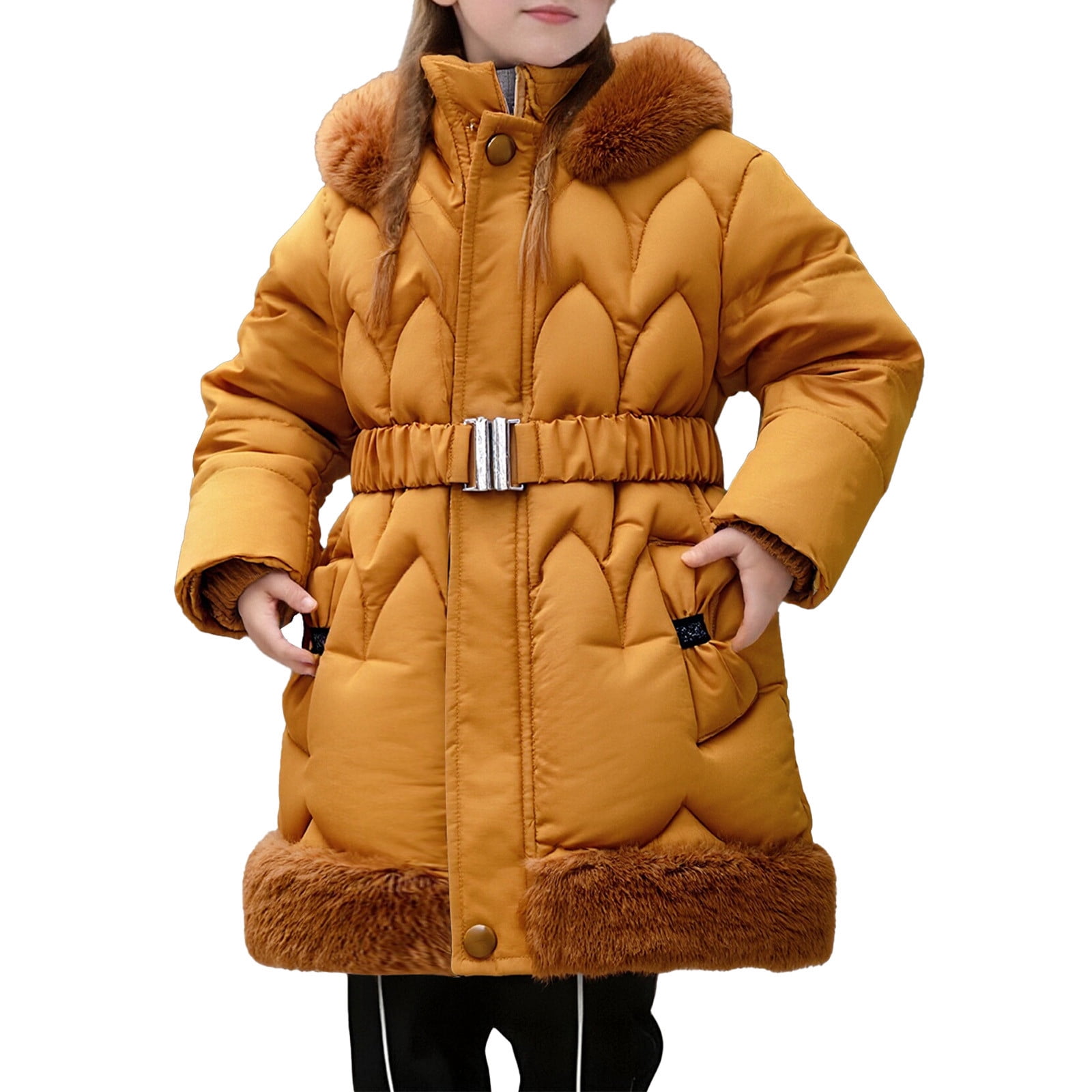 DHFJKG Girls Long Parka Coat Hooded Puffer Jacket Thicken