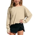 thumbnail image 1 of DHFJKG Girls Long Sleeve Crop Top Hallow Out Backless Loose Fit T Shirts With Thumb Hole Kids Workout Clothes 4-14Y Stylish Tops, 1 of 9
