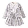 thumbnail image 1 of DHFJKG Girls Outfits Bow Tie Long Sleeve Blouse With Pleated Skirt Preppy Style 2 Piece Cozy Outfit, 1 of 8
