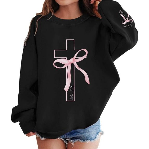 DHFJKG Girls Oversized Sweatshirts Bow Print Long Sleeve Crewneck Drop Shoulder Pullover Top Outerwear For Everyday Play School Wear Cozy Jumper Tops