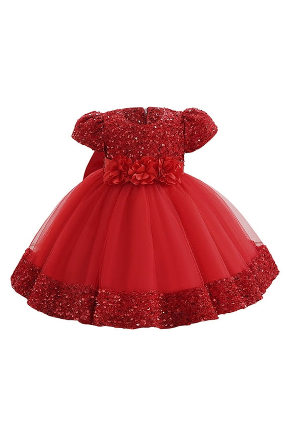Girls Princess Flower Dress Prom Glitter Sequins Puff Short Sleeve Mesh Maxi Puffy Ball Gowns Wedding Performance Formal Wear Little Big Kids Sweet Dresses