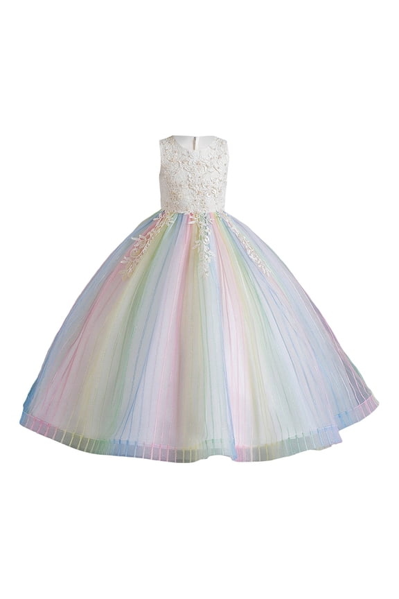 Girls Princess Flower Dress Prom Sleeveless Puffy Maxi Ball Gowns Wedding Performance Formal Wear Little Big Kids Soft Dresses
