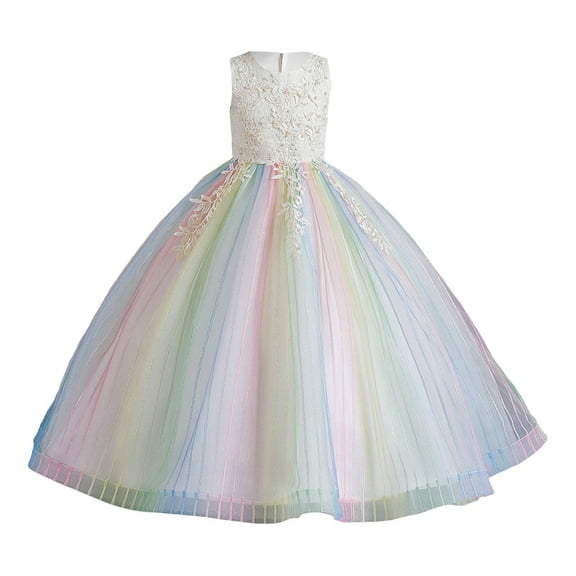 DHFJKG Girls Princess Flower Dress Prom Sleeveless Puffy Maxi Ball Gowns Wedding Performance Formal Wear Little Big Kids Soft Dresses