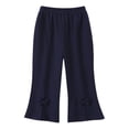 thumbnail image 1 of DHFJKG Girls Ribbed Knit Flare Pants With Bow Detail Solid Color Stretchy Trousers For Spring Fall Winter Elastic Waist Leisure Pants, 1 of 3