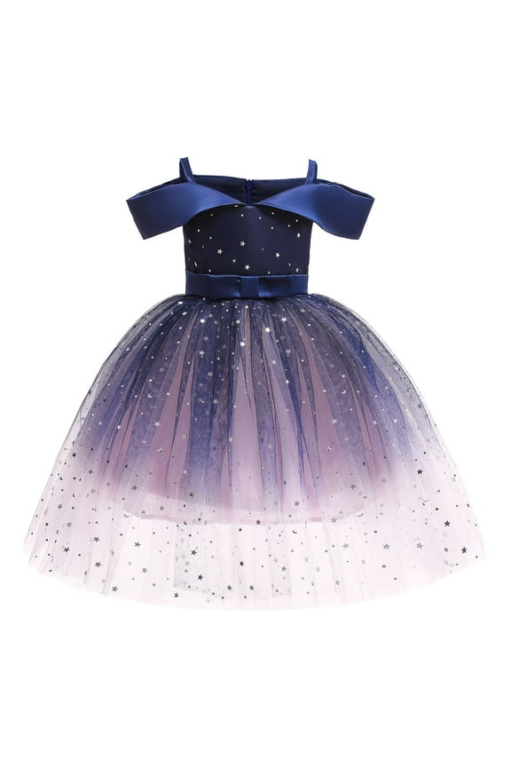 Girls Shiny Princess Dresses Sparkly Star Sequins Spaghetti Strap Tutu Ball Gowns Party Porm Long Dress Sweet Dresses