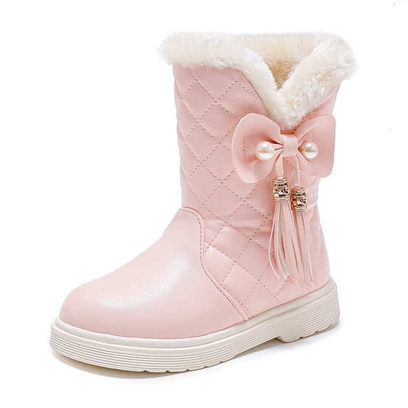 DHFJKG Girls' Snow Boots Thickened Soles Non Warm Comfortable Solid Color Bow Boots Autumn Winter Versatile Shoes