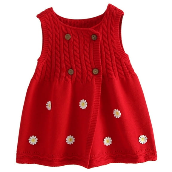 DHFJKG Girls Sweater Dress Knitted Jacquard Floral Appliques Button Up Cardigan Jacket Mid Length Size 1-12 Years Sweet Dresses