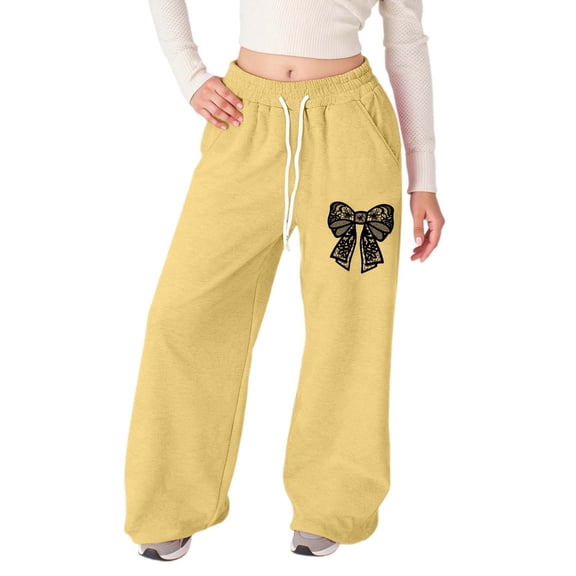 DHFJKG Girls Sweatpants Bowknot Wide Leg Pants Lightweight Joggers With Pockets Casual Pants For Kids Teens Comfortable Trousers