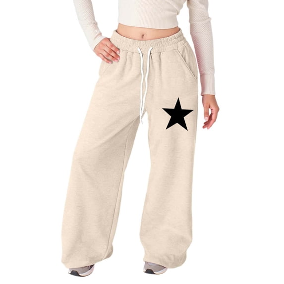 DHFJKG Girls Sweatpants Wide Leg Drawstring Casual Kids Joggers Loose Fit Star Printed Kids Teens Pants With Pockets Lightweight Trendy Trousers