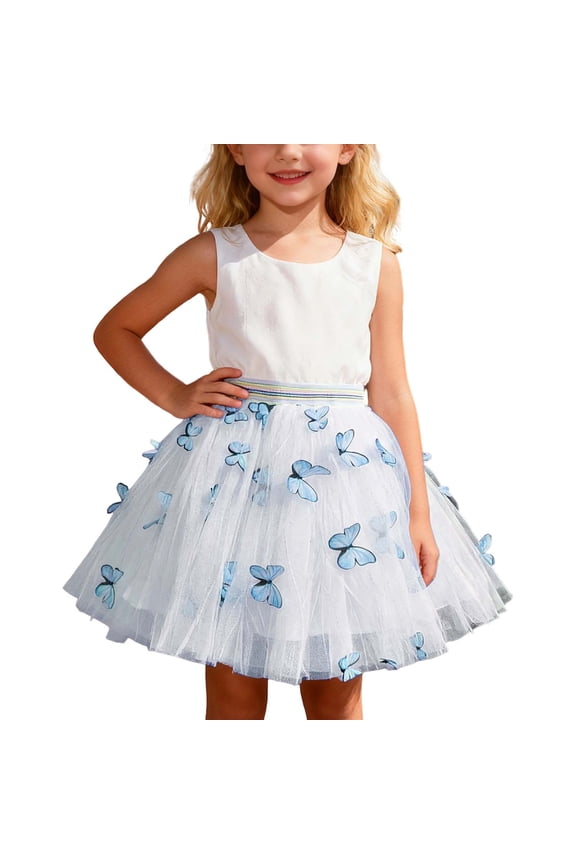 Girls Tutu Skirts Butterfly Appliques Carnival Performance Dance Party Layered Flared Mini Mesh Ball Gown Skirt Stylish Skirt