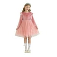 thumbnail image 1 of DHFJKG Girls Velvet Long Sleeve Dress Ruffle Sparkly Sequins Tutu Mesh Party Performance Dress Trendy Dresses, 1 of 9