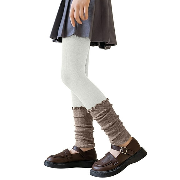 DHFJKG Girls Winter Knit Leggings Patchwork Color Block Lettuce trim Opaque Tights For Cold Weather Versatile Footless Comfort Trousers
