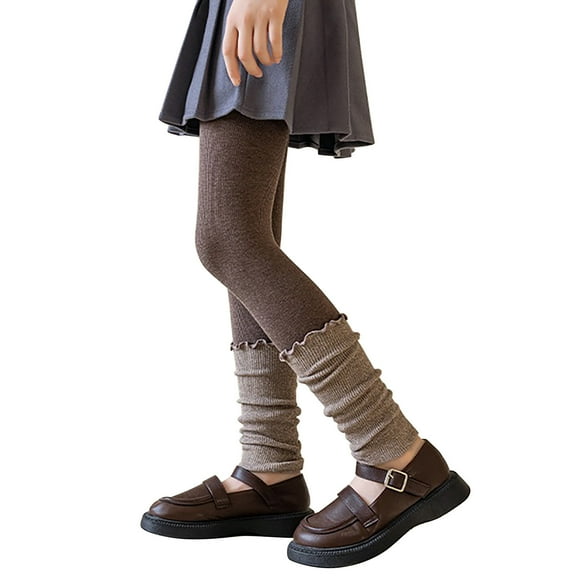 DHFJKG Girls Winter Knit Leggings Patchwork Color Block Lettuce trim Opaque Tights For Cold Weather Versatile Footless Leisure Trousers