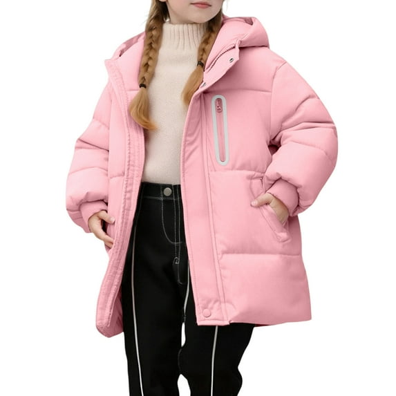 DHFJKG Girls Winter Long Puffer Oversized Lightweight Windproof Coat Thick Padded Jacket With Hood Solid Color Zipper Button Outwear Classic Outerwear