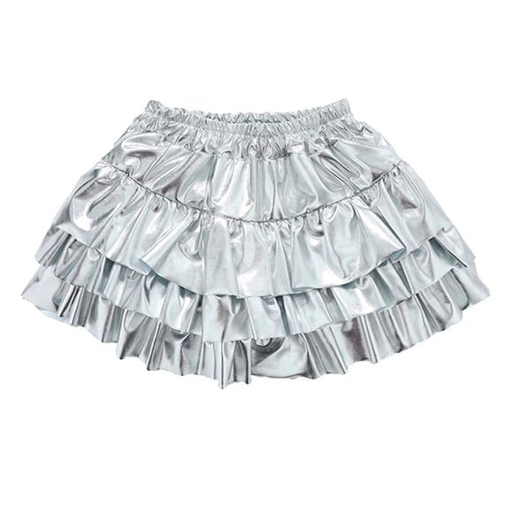 DHFJKG Glossy Skirts For Kids Teen Girls Dance Sparkly Mini Tiered Skirt Jazz Performance Show Party Wear Shiny Stage Cozy Skirt