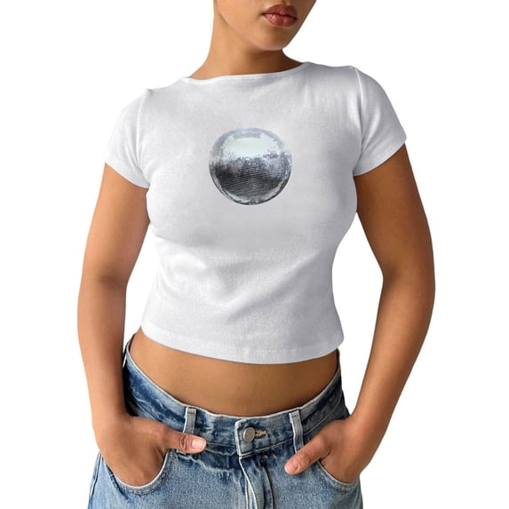 DHFJKG Graphic Tee Women Short Sleeve Crop Top Soft Comfortable Casual Streetwear T Shirt For Ladies Summer Slim Fit Trendy Tops
