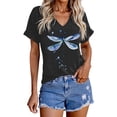 thumbnail image 1 of DHFJKG Graphic Tees For Women Dragonfly Print Loose Fit V Neck T Shirt Summer Short Sleeve Casual Daily Wear Soft Tops, 1 of 4
