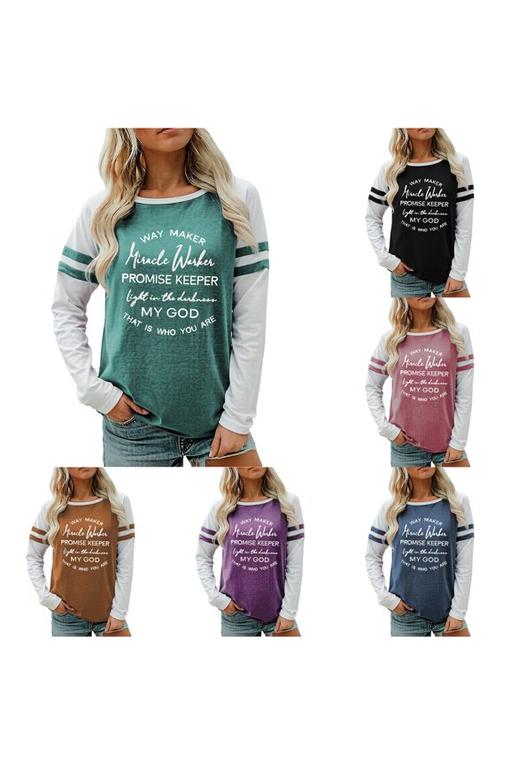 Graphic Tees For Women Raglan Long Sleeve T Shirt Letter Printed Relaxed Fit Crew Neck Casual Spring Fall Tshirt Trendy Tops