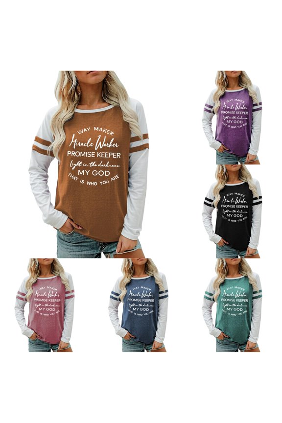 Graphic Tees For Women Raglan Long Sleeve T Shirt Letter Printed Relaxed Fit Crew Neck Casual Spring Fall Tshirt Trendy Tops
