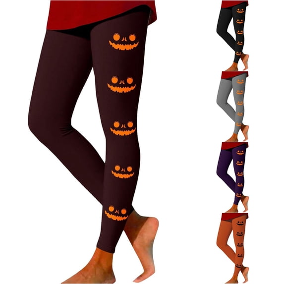 DHFJKG Halloween Leggings For Women Pumpkin Face Print High Waisted Stretchy Tights For Athletic Workout