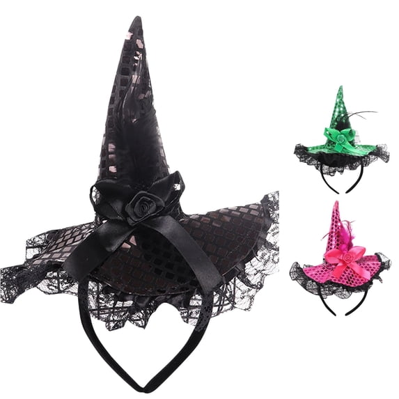 DHFJKG Halloween Mini Witch Hat Headband, Glitter Pointed Witch Headpiece For Kids Adults, Halloween Party Accessory