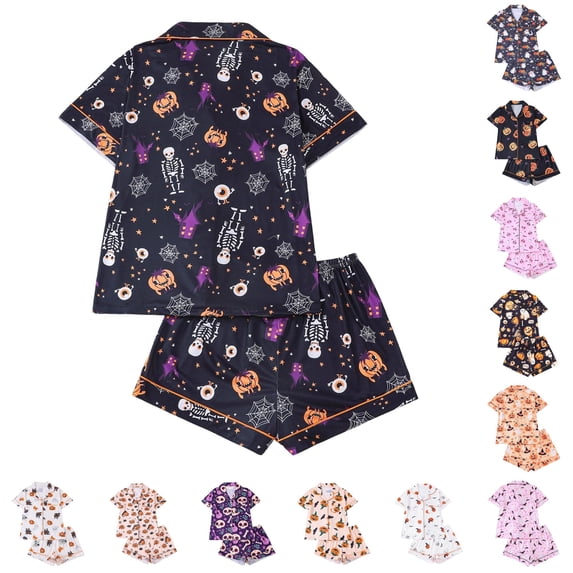 DHFJKG Halloween Pajamas Women Set Pumpkin Ghost Pjs Button Down 2 Piece Sleepwear Sets