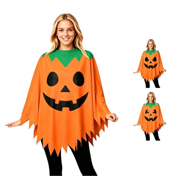 DHFJKG Halloween Poncho For Women Halloween Pumpkin Cloak Party Accessory, Adult One Size