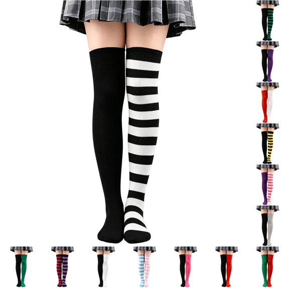 DHFJKG Halloween Socks For Women Thigh High Socks Asymmetrical Color Block Over The Knee Long Stockings