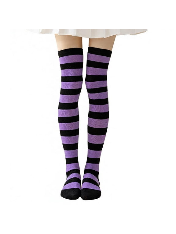 Halloween Socks For Women Witches Thigh High Socks Striped Over The Knee Stockings Halloween Party Accessories