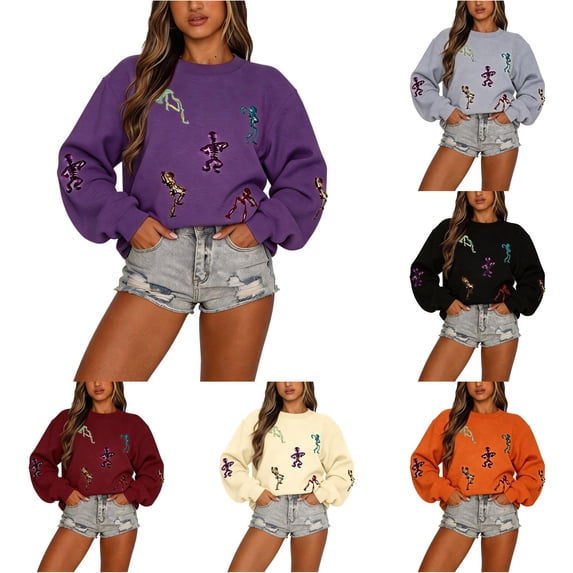 DHFJKG Halloween Sweatshirt Womens Funny Skeleton Sweatshirt Relaxed Fit Spooky Crewneck Pullover Tops