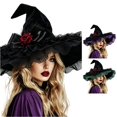 thumbnail image 1 of DHFJKG Halloween Witch Hat With Ruffled Lace And Red Rose, Wide Brim Pointed Witch Hats For Women Halloween Party, 1 of 5
