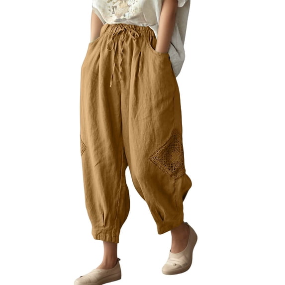 DHFJKG Harem Pants For Women 2026 Summer Beach Clothes Elastic Waist Comfortable Solid Color Loose Fit Tapered Joggers Pants Trendy Trousers