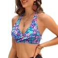 thumbnail image 1 of DHFJKG Hawaiian Bikini Tops For Women Summer Beach Swimwear Self Tie Halter Deep V Neck Twist Front Bathing Suit Top Stylish Beachwear, 1 of 4