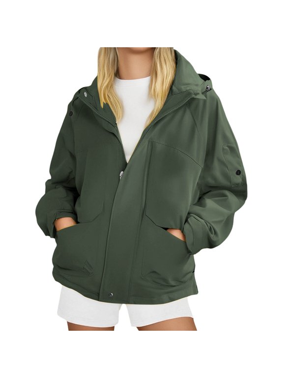 Heavyweight Plus Size Jacket For Men And Women Windproof Outdoor Hiking Soloid Color Zipper Cargo Coat With Hood Durable Workwear Fashionable Loose Fit All Season Casual Wear Trendy Jackets