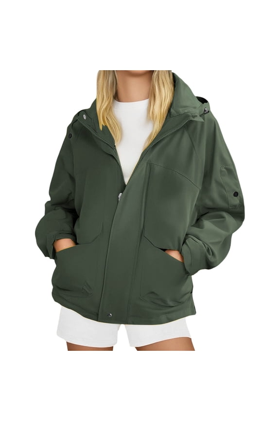 Heavyweight Plus Size Jacket For Men And Women Windproof Outdoor Hiking Soloid Color Zipper Cargo Coat With Hood Durable Workwear Fashionable Loose Fit All Season Casual Wear Trendy Jackets