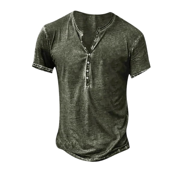 DHFJKG Henley Shirts For Men Short Sleeve T Shirt Distressed Washed Loose Fit Summer Tees Streetwear Soft Tops