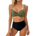 thumbnail image 1 of DHFJKG High Waist Bikini Set Women 2 Piece Swimsuits Twist Front Top And Swim Briefs Bottoms Solid Color Bathing Suit Soft Beachwear, 1 of 5