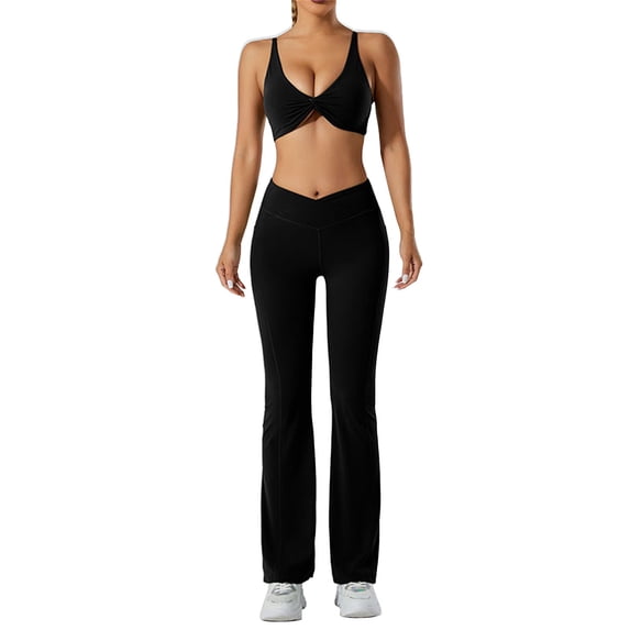 DHFJKG High Waist Flare Yoga Pants Women Breathable V Cross Bootcut Bell Bottoms Trousers For Gym Workout