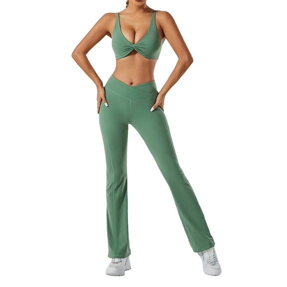 DHFJKG High Waist Flare Yoga Pants Women Breathable V Cross Bootcut Bell Bottoms Trousers For Gym Workout