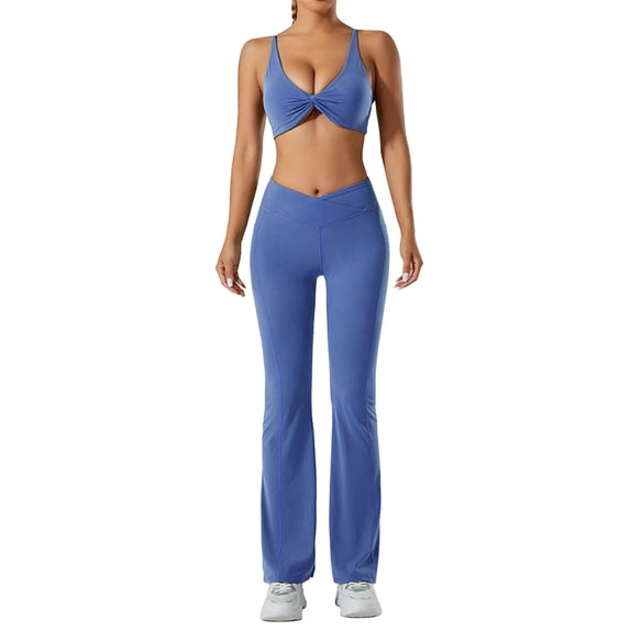 DHFJKG High Waist Flare Yoga Pants Women Breathable V Cross Bootcut Bell Bottoms Trousers For Gym Workout