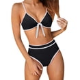 thumbnail image 1 of DHFJKG High Waist Swimsuits Women 2 Piece Bikini Set Twist Front Triangle Top Briefs Bottoms Color Block Summer Swimwear Versatile Beachwear, 1 of 4