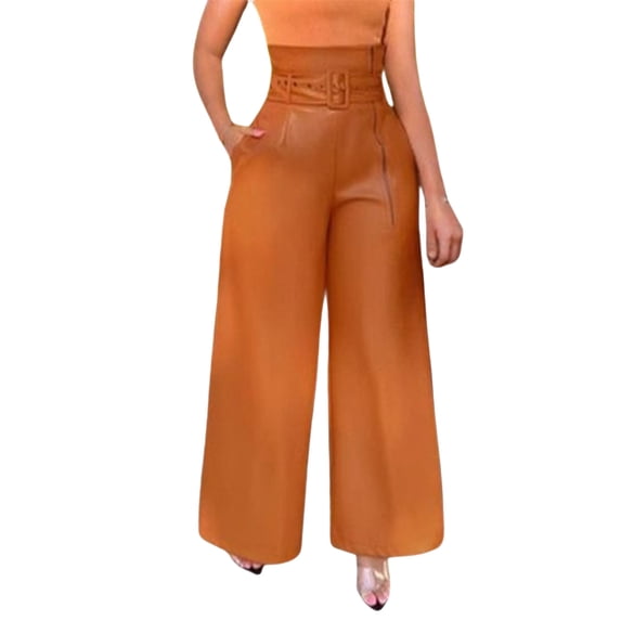 DHFJKG High Waist Wide Leg Pants For Women Fashion Trousers Metallic Glossy Night Out Comfortable Belted Versatile Trousers